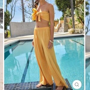 2 piece beach boho front knot top and wide leg matching set new
